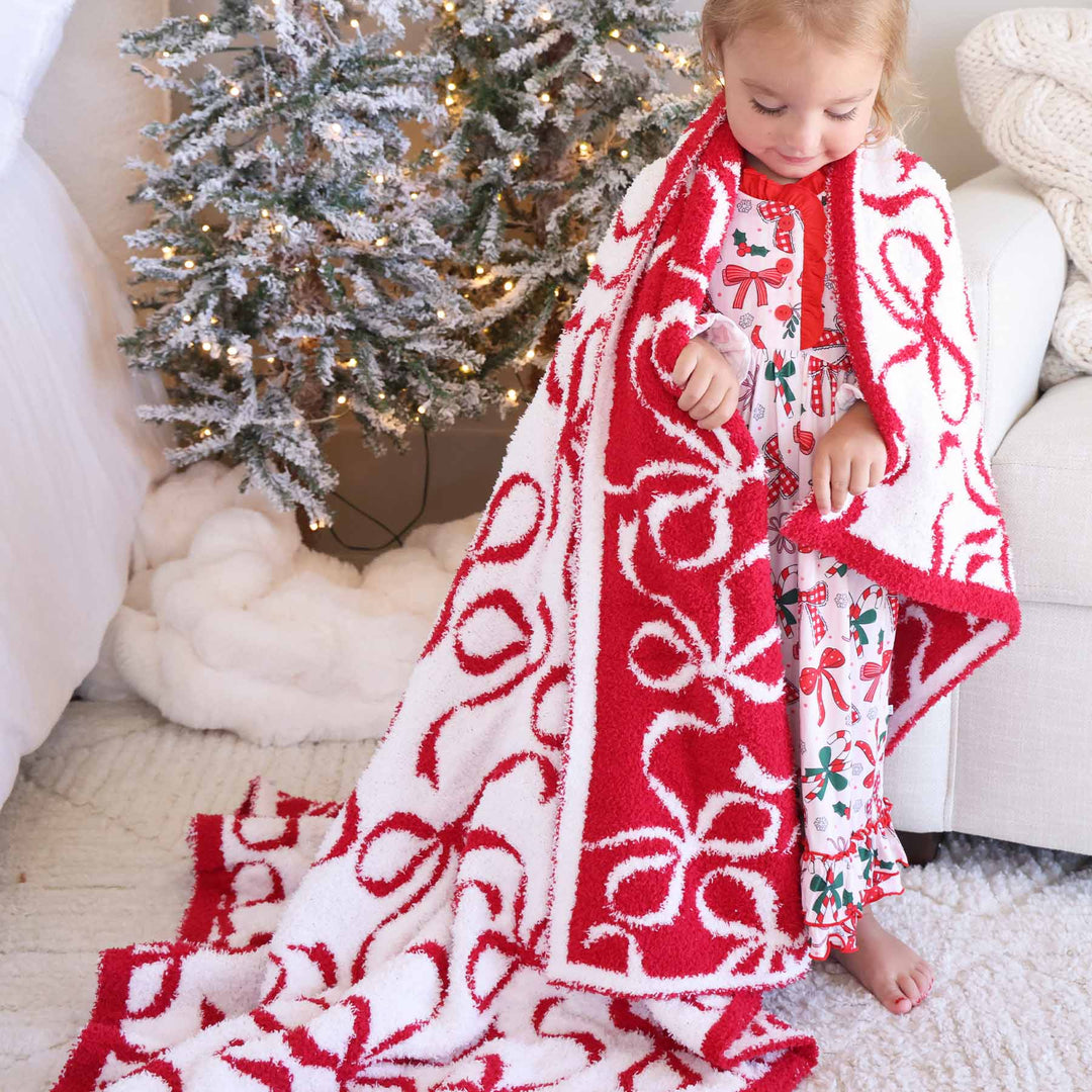 girly christmas bow reversible microfiber blanket for kids 