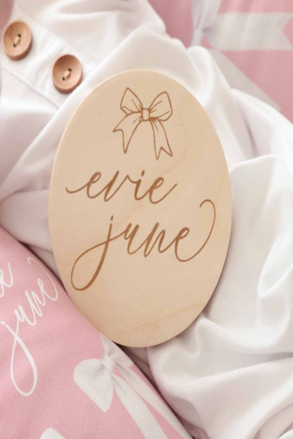 personalized baby name wood announcement with bow 