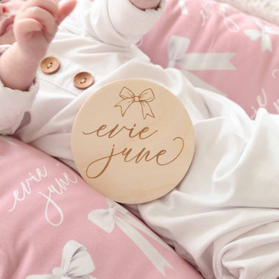 personalized baby name wood announcement with bow 