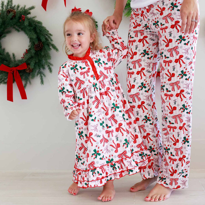 bow what fun long sleeve full length nightgown for girls with matching pajama pants for mom