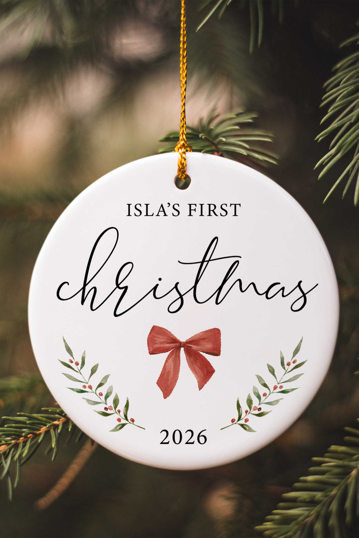 baby's first christmas personalized bow ornament 