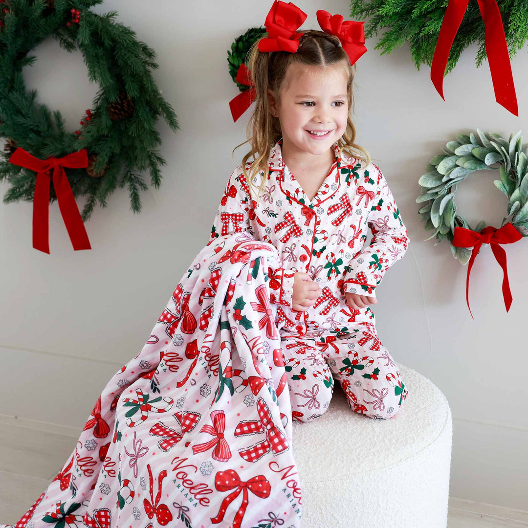 bow personalized name blanket for babies girly christmas 