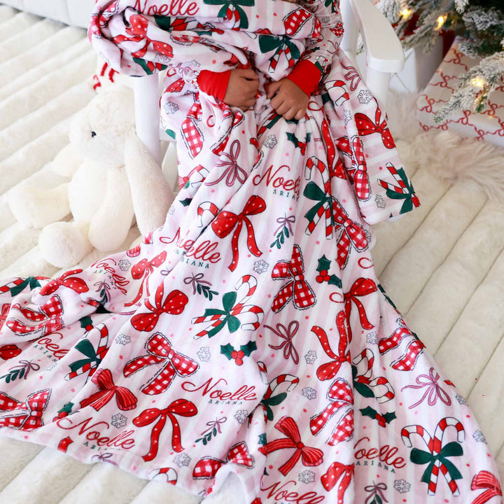 bow personalized blanket for kids christmas themed