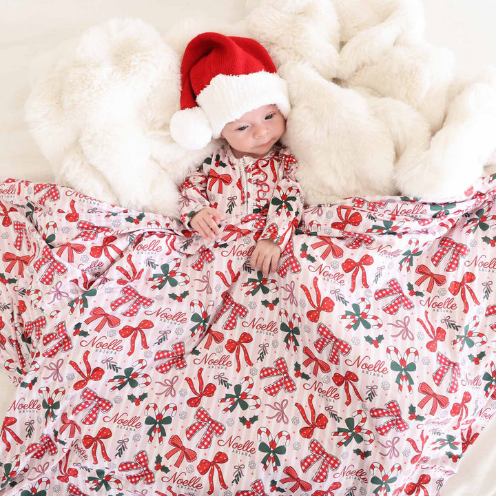 girly christmas bow personalized swaddle blanket for girls 