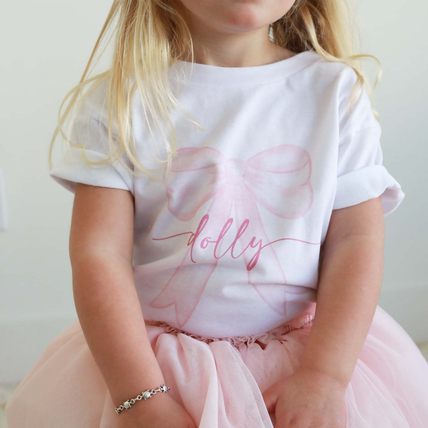 graphic tee for kids with pink bow personalized with name 