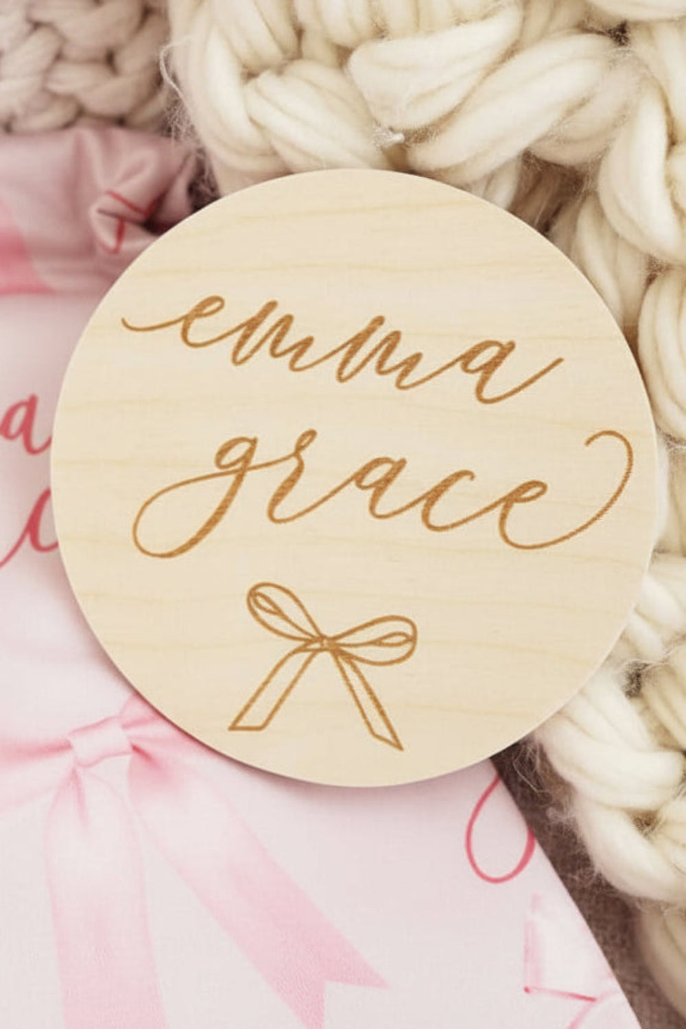 personalized baby name wood announcement | simple bow 