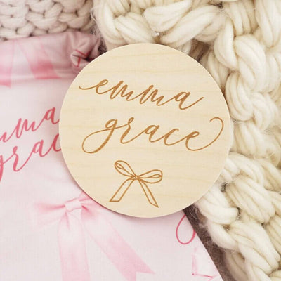 personalized baby name wood announcement | simple bow 