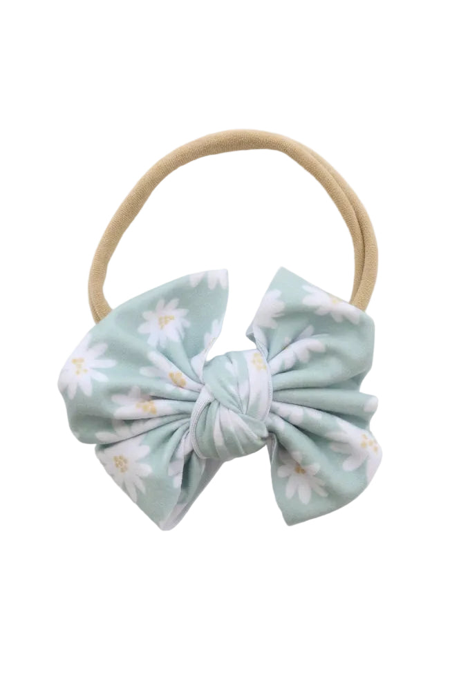 green daisy knit bow headband 