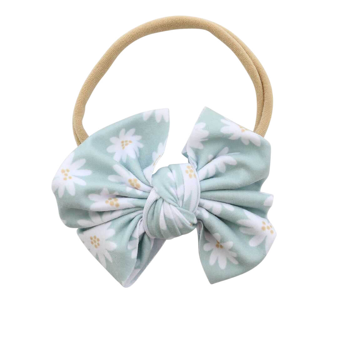 green daisy knit bow headband 