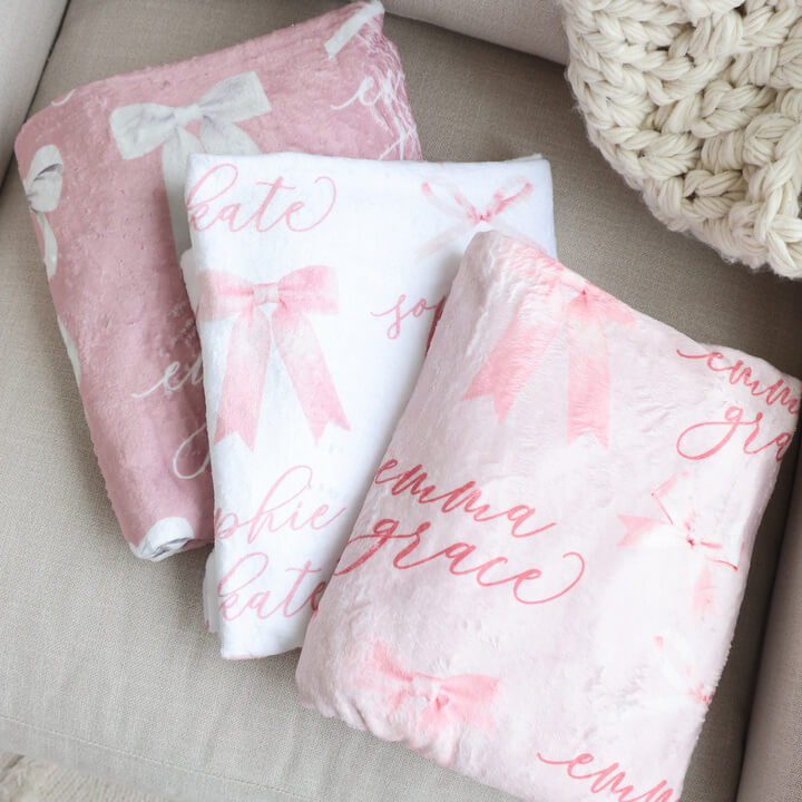 bow personalized blankets for girls 