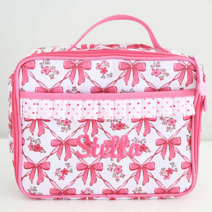 bow besties insulated embroidered hot pink bow lunchbox 
