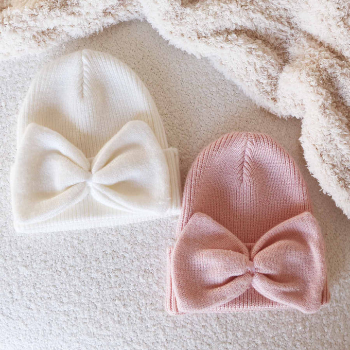 Knit Newborn Bow Beanies