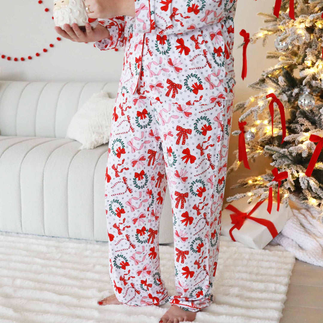 women's bow christmas pajamas two piece set