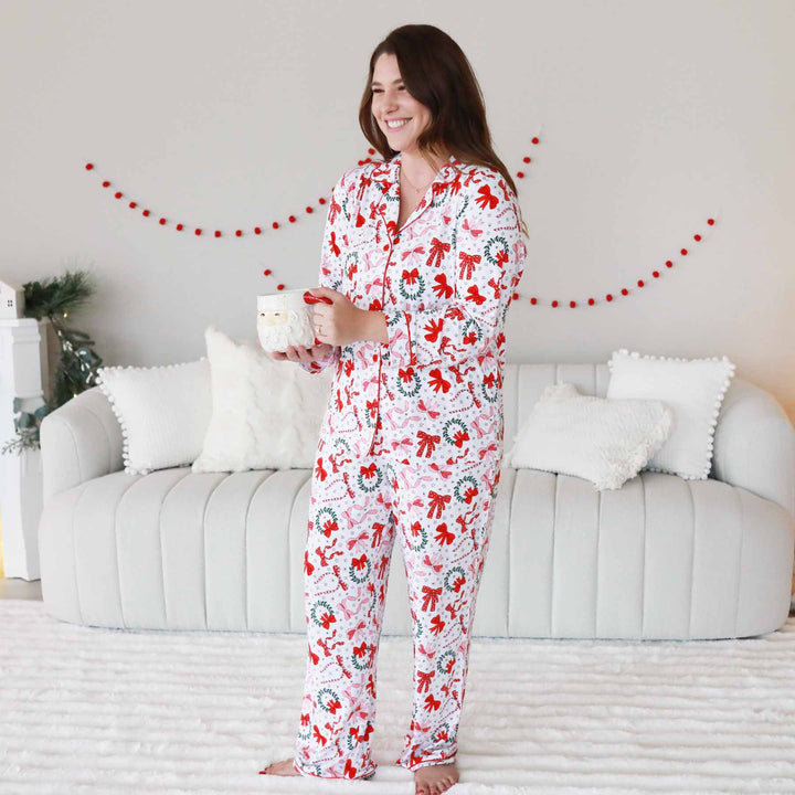 wrapped in a bow women's two piece pajama set 