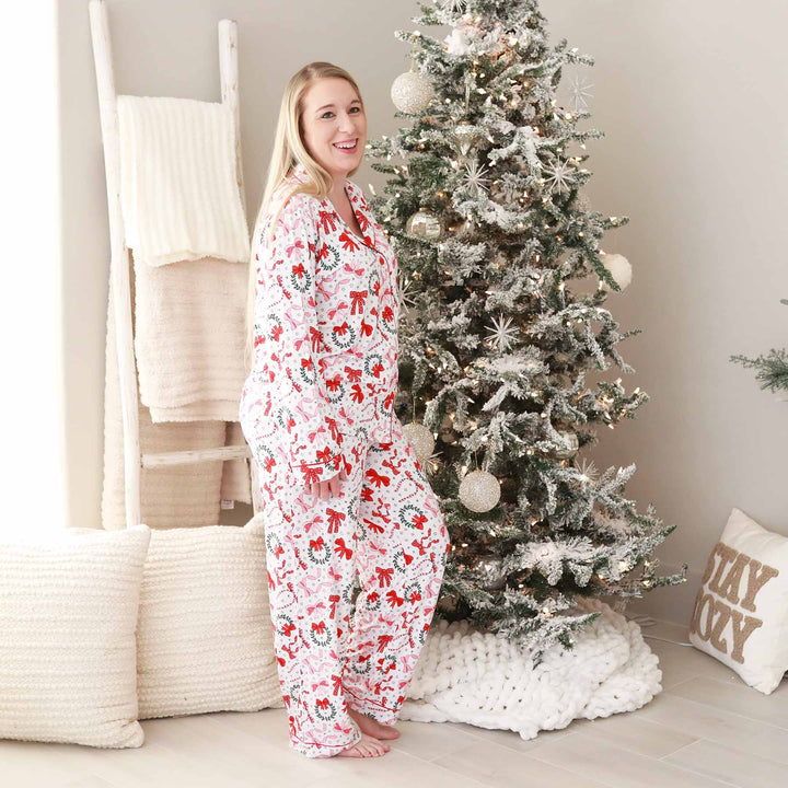 bow two piece pajama set for women christmas 