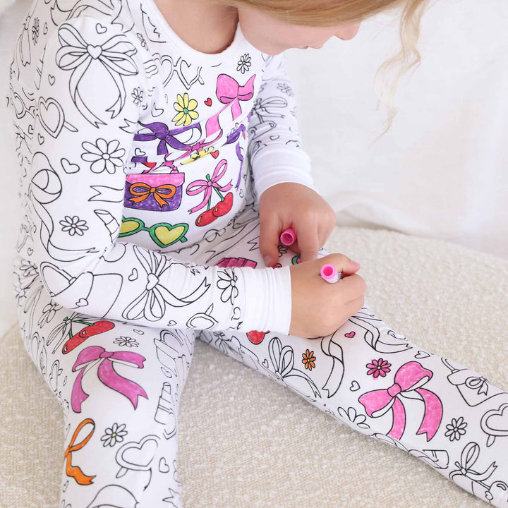 bows, purse and flowers colorable pajama set for girls 