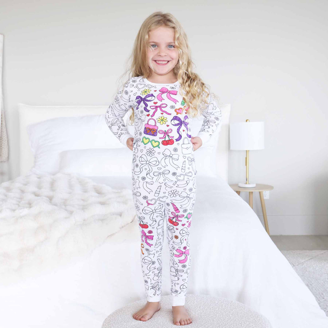 girly colorable pajamas for girls two piece
