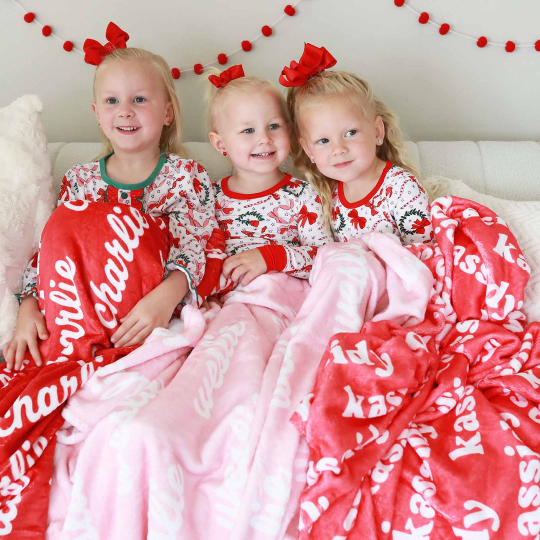 red and pink personalized name blankets for kids christmas 