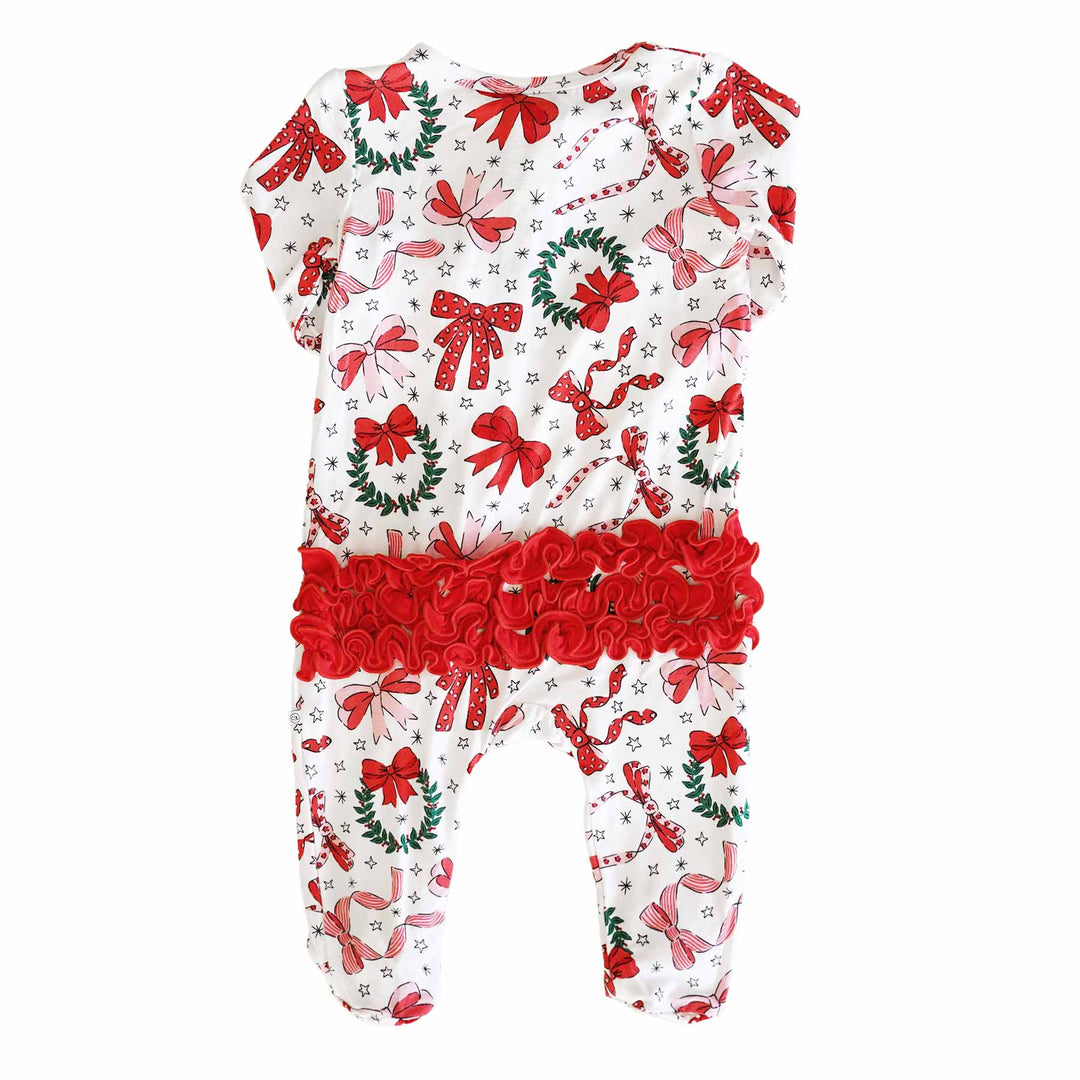 bow ruffle zipper footie for babies christmas 