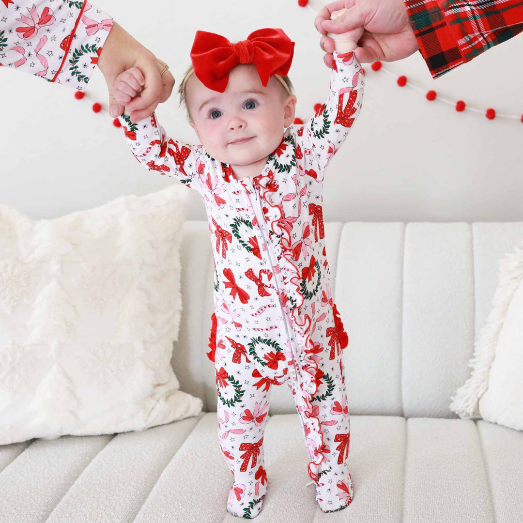 baby bow headband velvet red