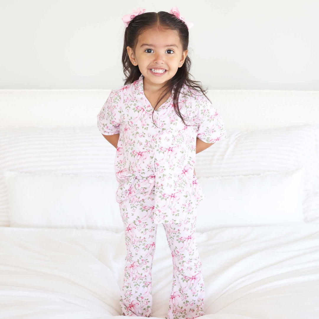 bows in bloom button up pajama lounge set for girls 