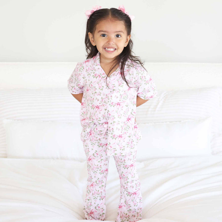 bows in bloom button up pajama lounge set for girls 