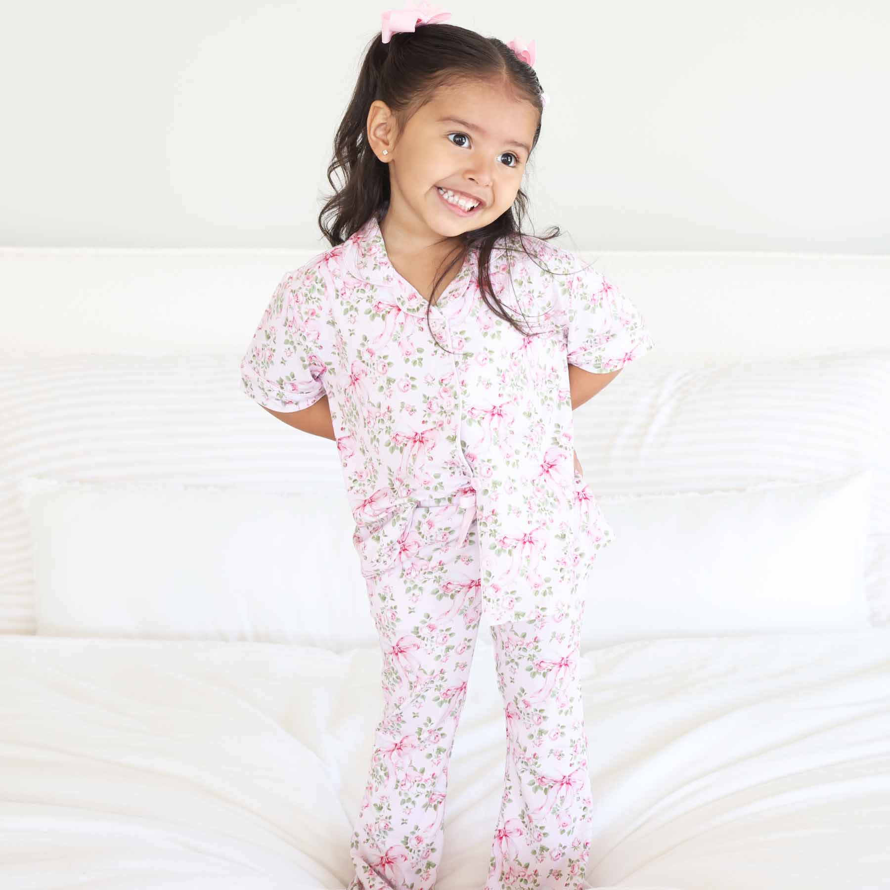 Girl's Two Piece Flare Lounge Set | Bows in Bloom