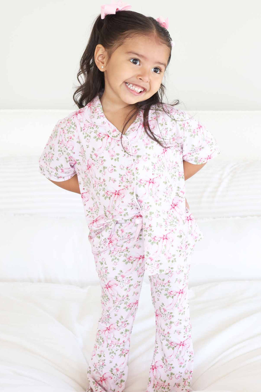 two piece flare lounge set for girls bows in bloom