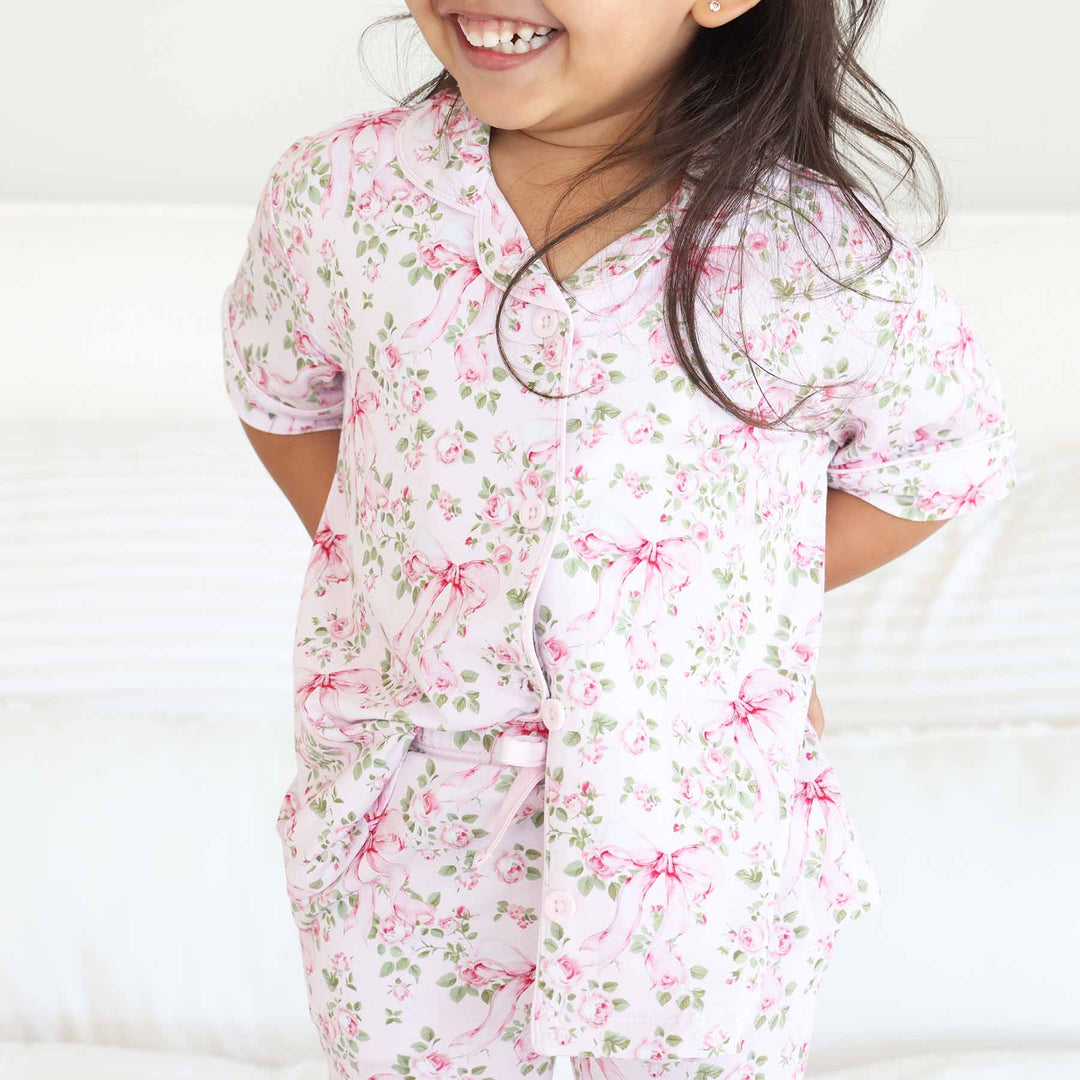 collar button up short sleeve flare lounge set for girls 