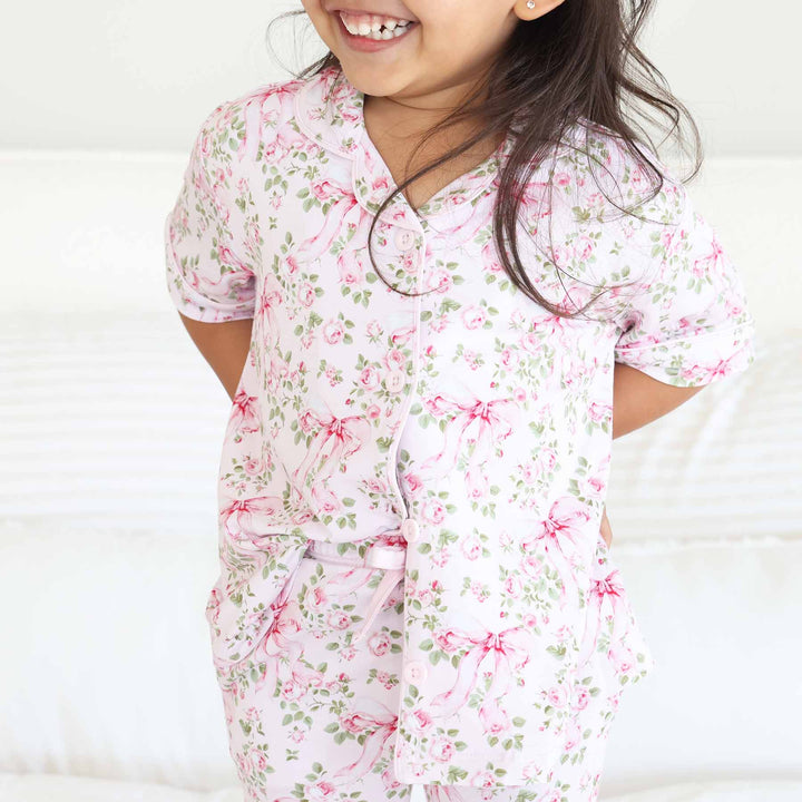 collar button up short sleeve flare lounge set for girls 
