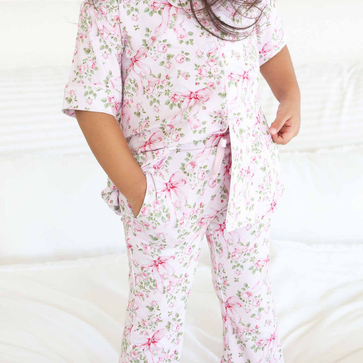 girls lounge sets with pockets bows in bloom 