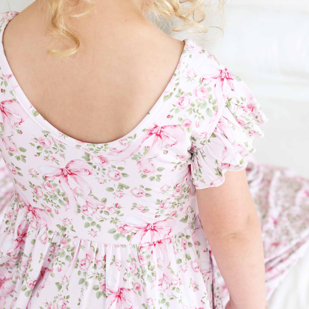 bows in bloom short ruffle sleeve dress for girls 