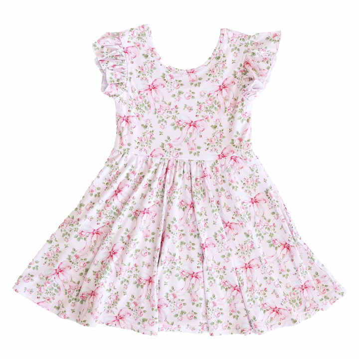 girls scoop back casual dress bows in bloom