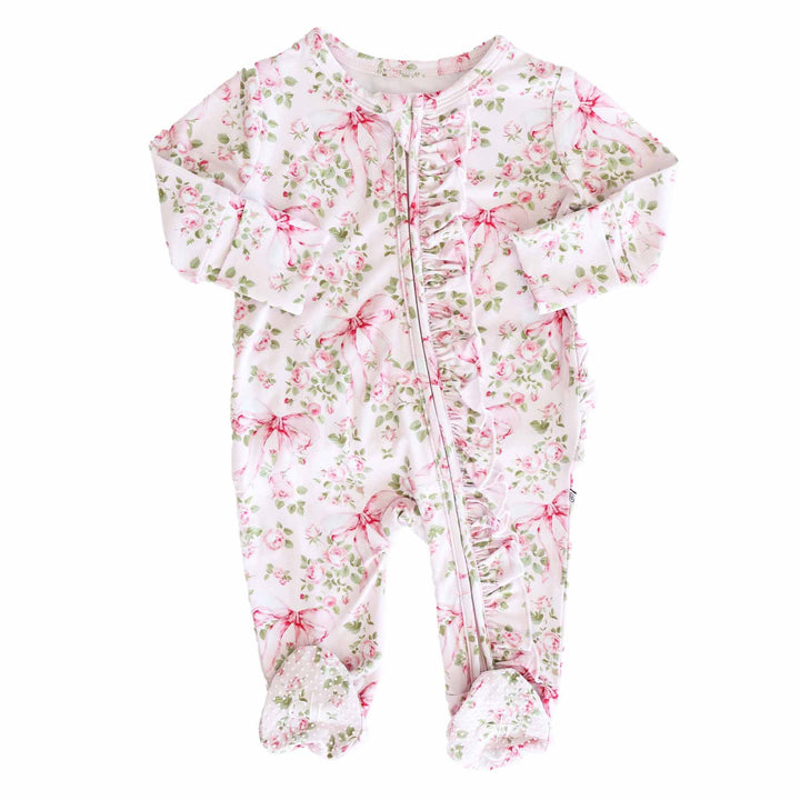 bows in bloom ruffle zipper footie 