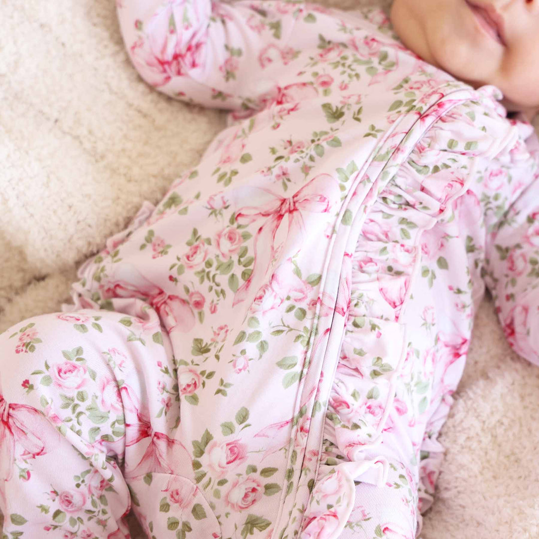 girls ruffle zipper footie bows in bloom 
