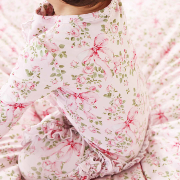 bows in blooms ruffle zipper footie for baby girls 