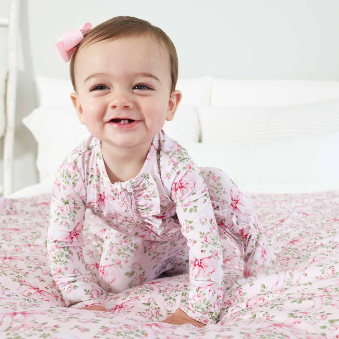 bows in bloom ruffle zipper footie for babies 