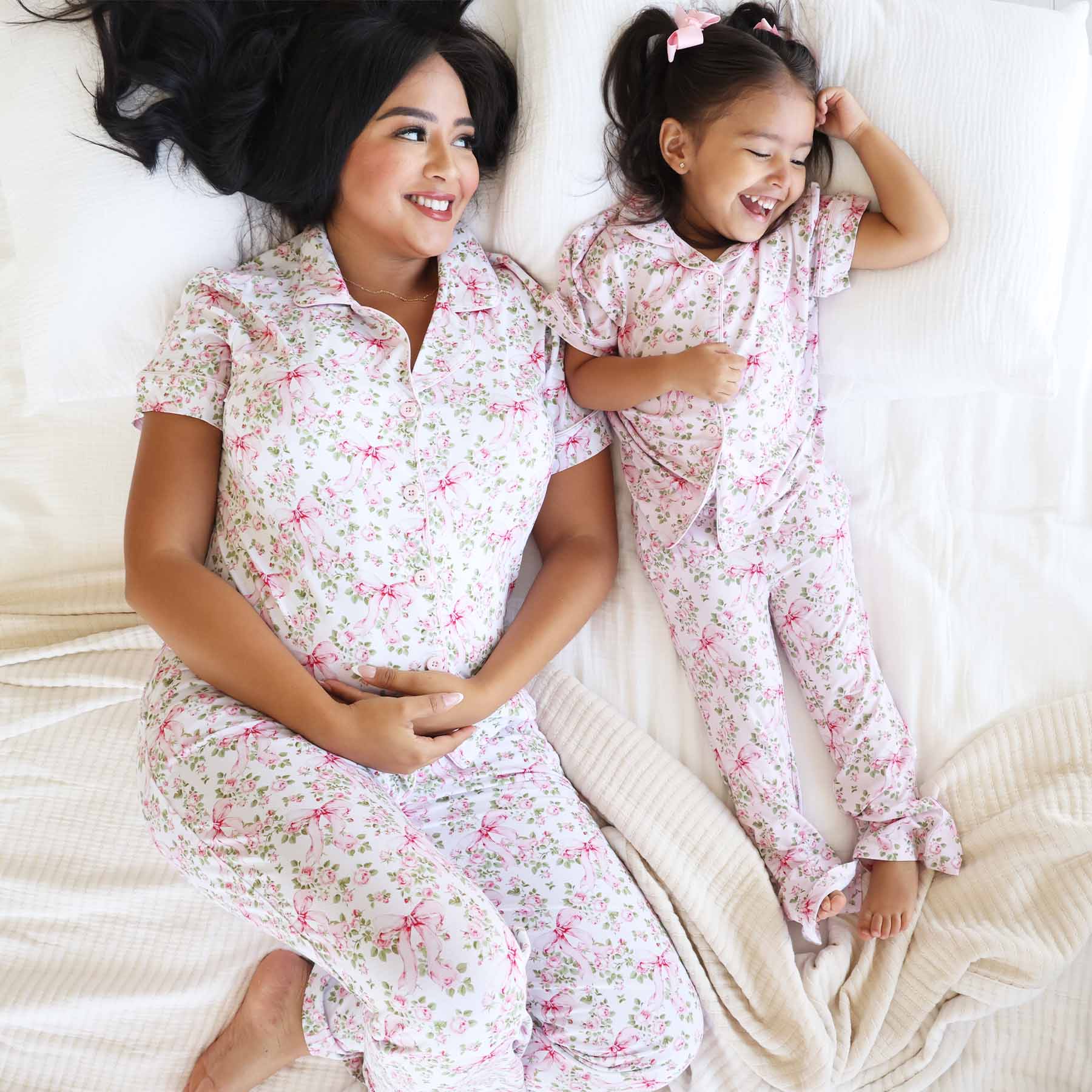 mommy and me matching pajamas bows in bloom 