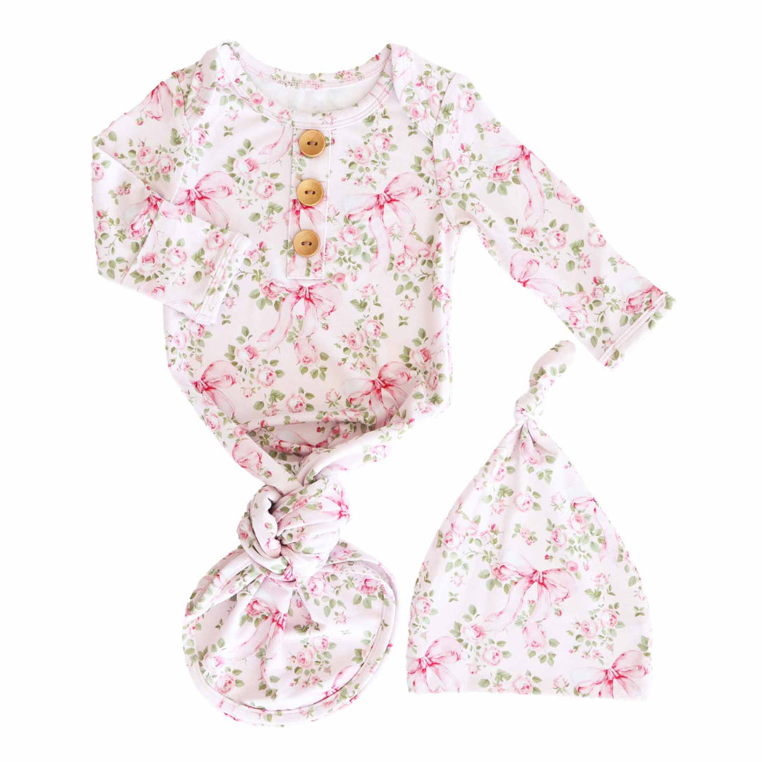 flower and bow knot gown for newborn girls 