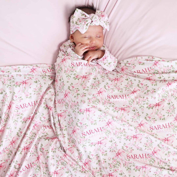 bows in blooms personalized swaddle blanket for girls 