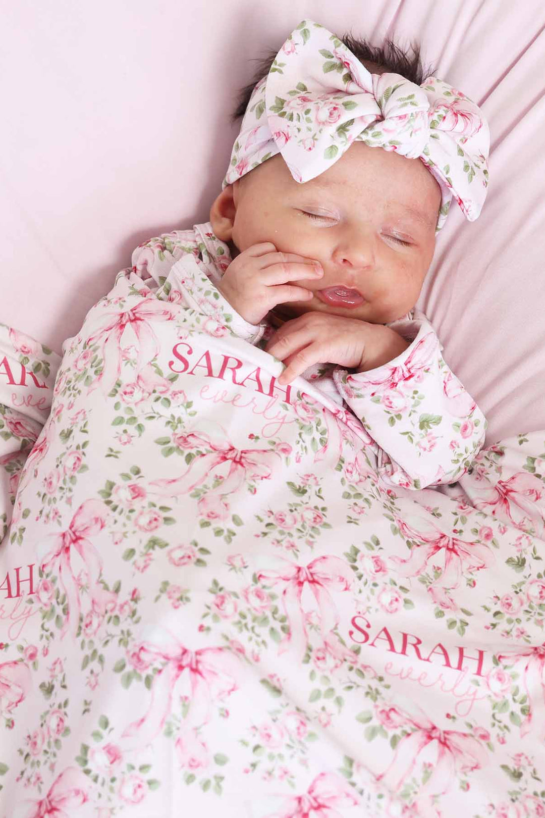 Bows in Bloom Personalized Swaddle Blanket Caden Lane