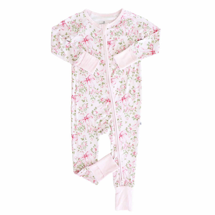 bows in blooms romper pajama with convertible mitts and footies 