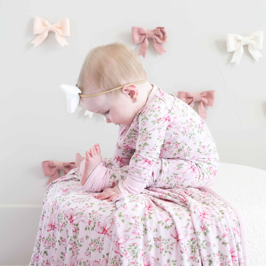 pink and green floral zip romper pajama for girls 