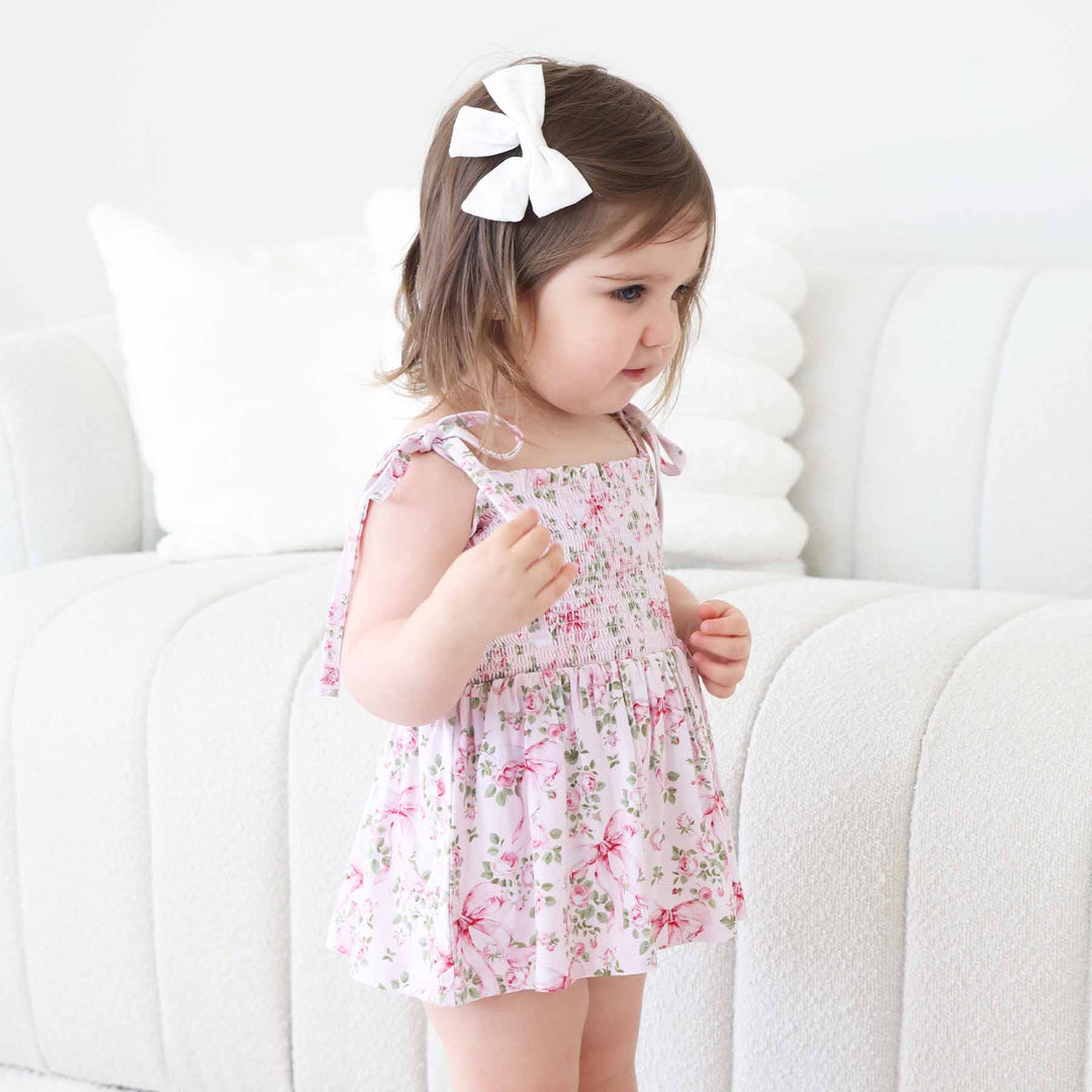 baby and toddler girls smocked top bodysuit with skirt 