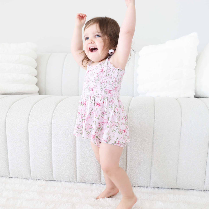 bows in blooms spaghetti strap skirt bodysuit for baby and toddler girls 