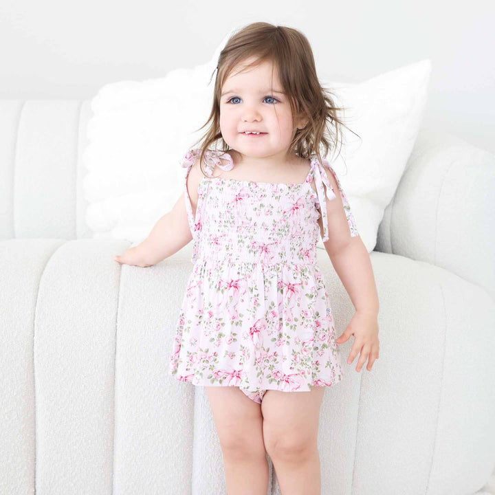 bows in bloom smocked twirl bodysuit for girls 