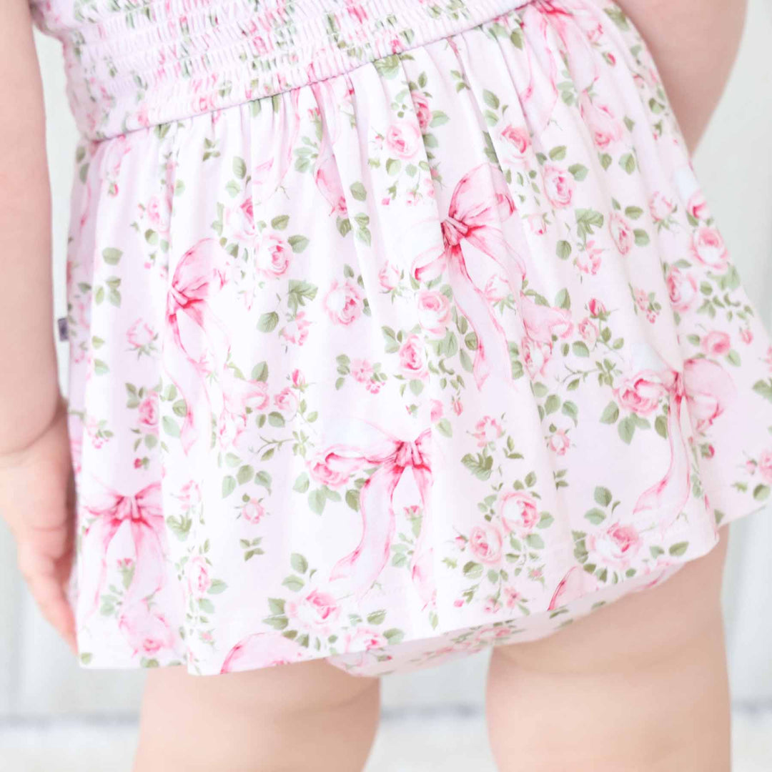 smocked bodysuit for girls bows in bloom