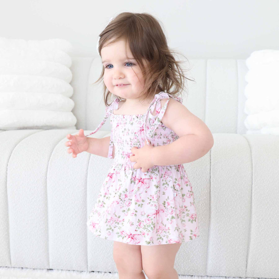 bows in blooms spaghetti strap smocked bodysuit for girls 