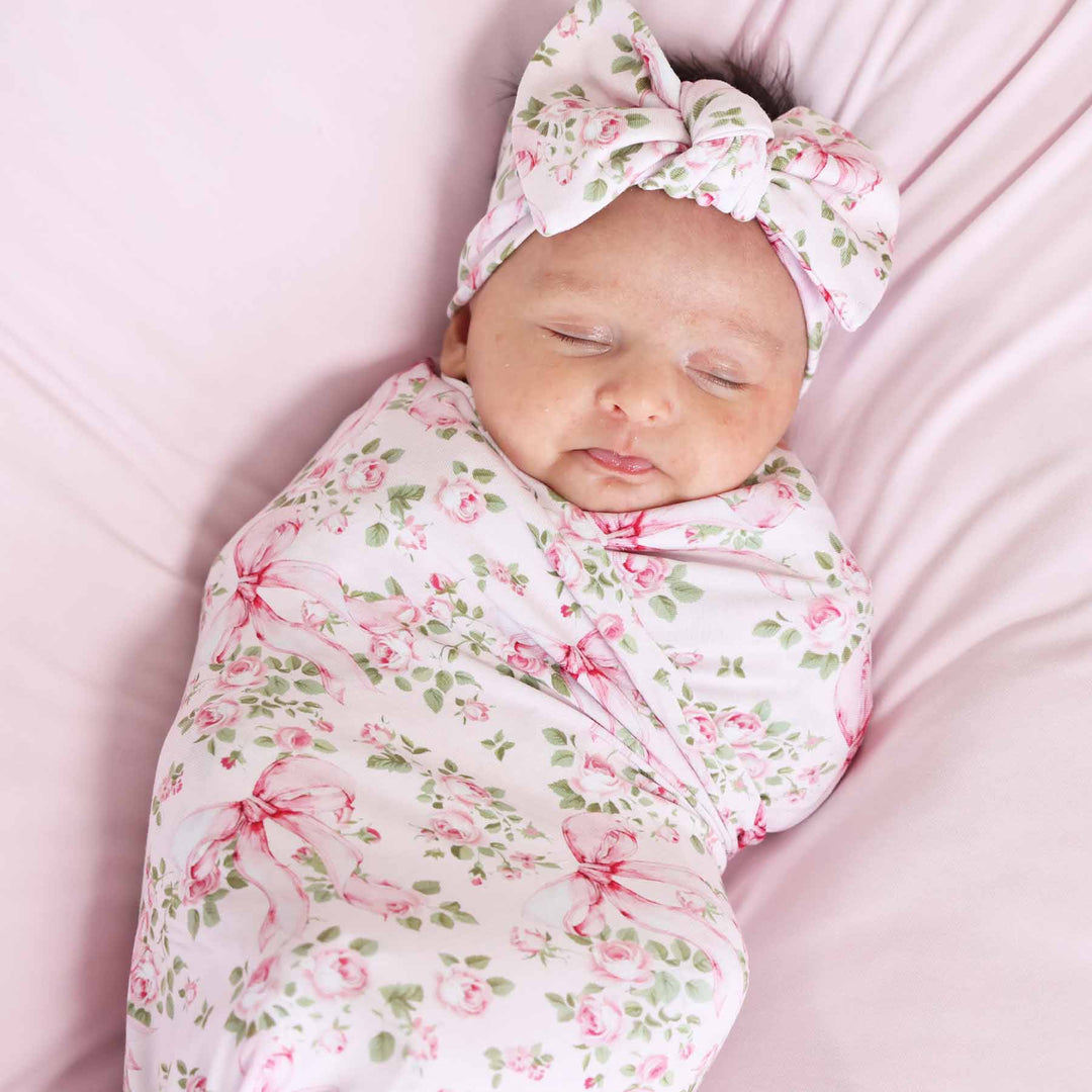 pink and green blow and floral oversized swaddle blanket for girls 