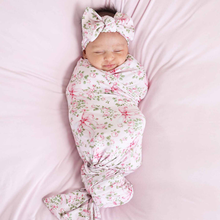 flower and bow oversized swaddle blanket for girls 